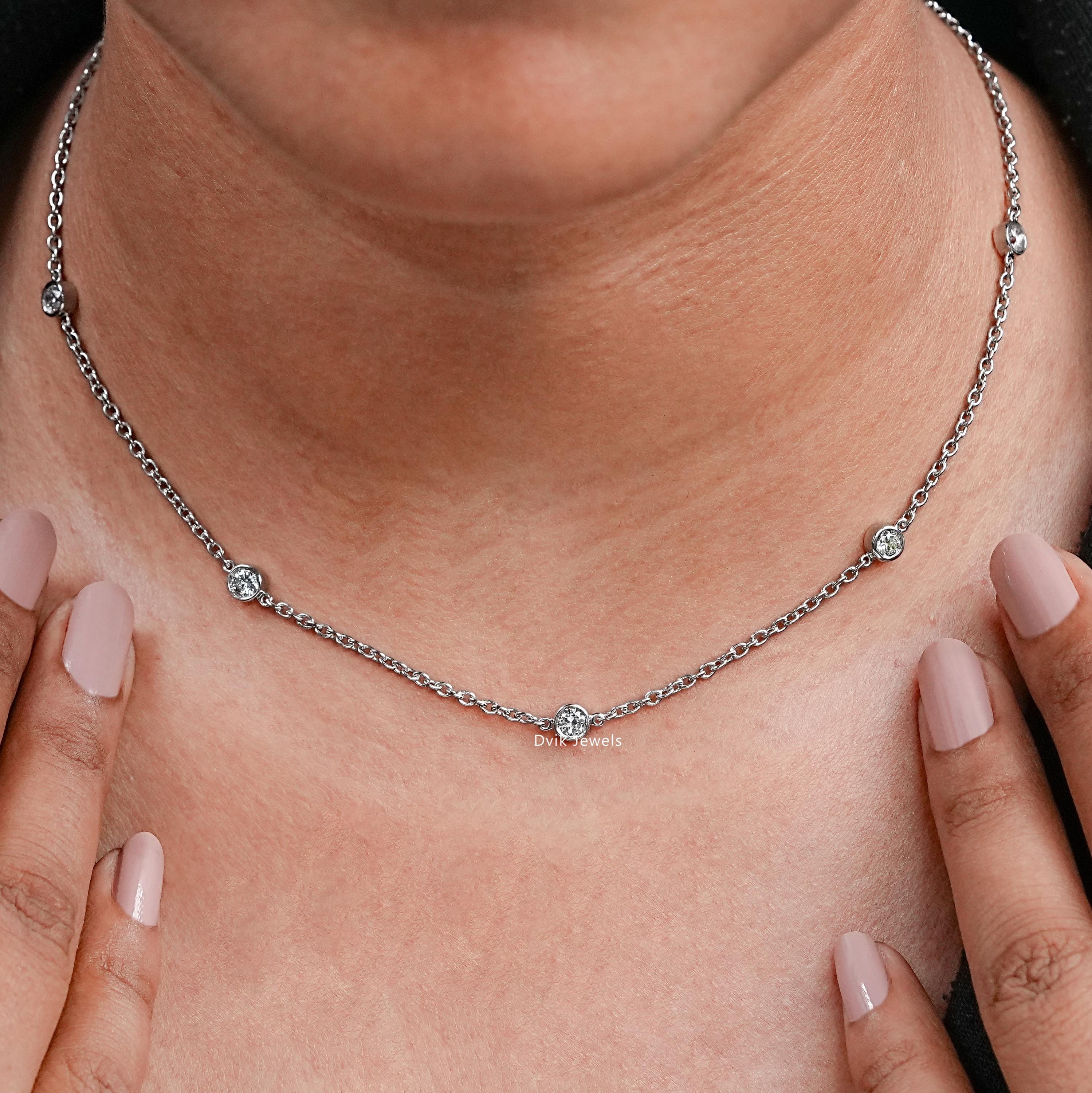 Round Cut Lab Grown Diamond Bezel Set Station Style Necklace  display picture 1