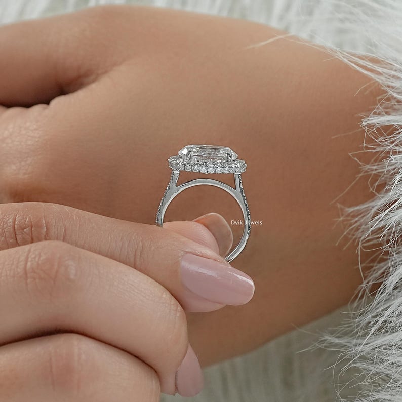Oval Cut Lab Grown Diamond Halo Engagement Ring / 14K Solid Gold Accent Set Ring / Handcrafted Diamond Ring For Wedding Gift / Gift For Her