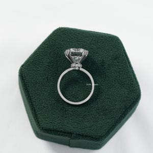 Round Cut Lab Diamond Hidden Halo Wedding Ring, 14K Solid Gold Double Claw Prong Set Engagement Ring, Green Hidden Gemstone Anniversary Ring