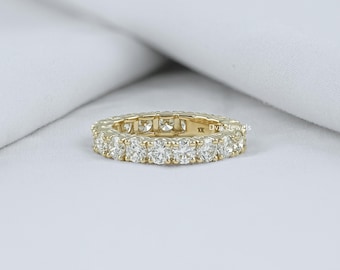Round Cut Lab Grown Diamond Full Eternity Proposal Band, Daily Wear Diamond Bridal Band, 14K Solid Gold Prong Set Diamond Engagement Band