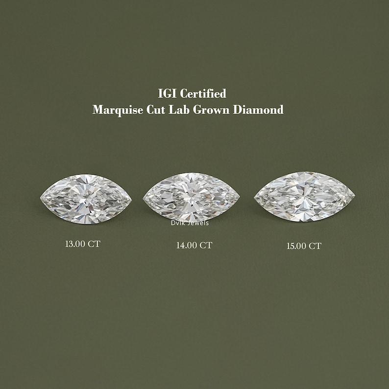 IGI Certified Marquise Cut Lab Grown Diamond, 11.00 To 15.00 Carat Loose Diamond For Wedding Gift, Conflict Free Diamond For Custom Jewelry