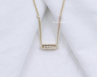 Round Cut Lab Grown Movable Diamond Wedding Necklace, Conflict Free Sliding Diamond Necklace, 14K Solid Gold Paperclip Diamond Necklace