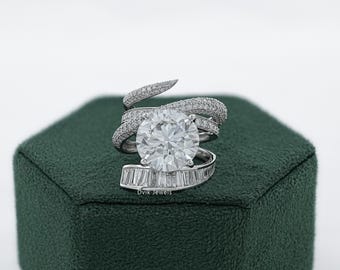 Round Cut Lab Created Diamond Crossover Anniversary Ring, 14K Solid Gold Pave Set Diamond Proposal Ring, Handcrafted Diamond Wedding Ring