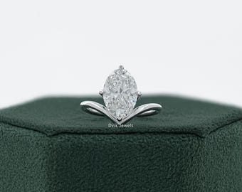 Oval Cut Lab Created Solitaire Diamond Engagement Ring, 14K Solid Gold Claw Prong Set Diamond Chevron Ring, Handmade Diamond Proposal Ring