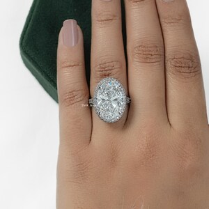 Oval Cut Lab Created Diamond Hidden Halo Bridal Ring / 14K Solid Gold Split Shank Accent Set Wedding Ring / Man Made Diamond Proposal Ring