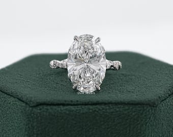 Oval Cut Lab Diamond Hidden Halo Anniversary Ring, 14K Solid Gold Twisted Accent Set Diamond Ring, Side Trillion Cut Diamond Proposal Ring