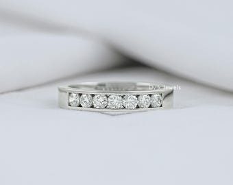 Round Cut Lab Made Diamond Seven Stone Mens Band, EF-VS Clarity Diamond Wedding Band, 14K Solid Gold Channel Set Diamond Anniversary Band