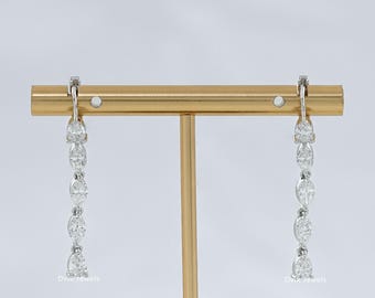 Pear & Marquise Cut Lab Made Diamond Dangle Earrings, Eco Friendly Diamond Bridal Earrings, 14K Solid Gold Alternate Set Diamond Earrings