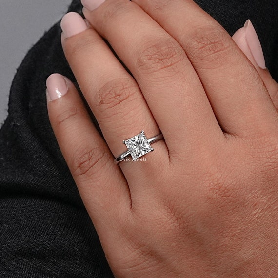 Carat Princess Cut CVD Diamond Engagement Ring For Her, 14K White Gold  Conflict Free Diamond Ring, Lab Grown Diamond Solitaire Ring