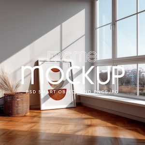 Minimalistic Interior Mockup Design Gallery Frame Mockup Bright Tall Vertical Frame Template Mockup Smart Object PSD Mockup Photoshop Mockup