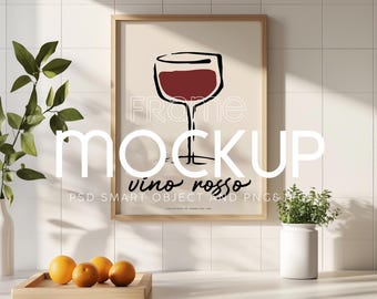 Mockup di cornice per decorazioni da parete per cucina: oggetto intelligente PSD verticale (download digitale)