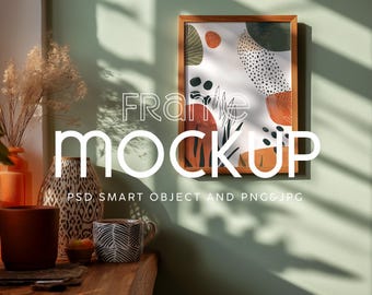 Boho Frame Mockup: oggetto intelligente PSD, interni minimalisti (download digitale)