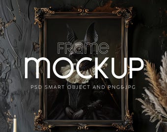 Mockup di cornice per parete gotica: oggetto intelligente PSD (download digitale)