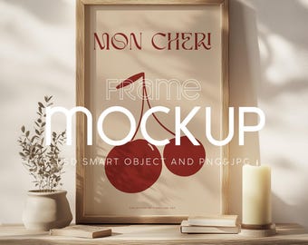 Mockup di cornice verticale in legno per poster: oggetto intelligente PSD