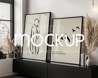 Mockup di poster a due cornici: cornice nera minimalista (PSD)