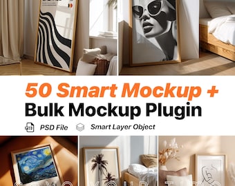 50 Frame Mockup Bundle, Bulk Mockup Plugin, PSD Wall Mockup Frame, PSD Frame Bundle, Smart Object Mockup, PSD Bundle Set, Frame Mock Up