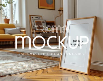 Mockup di cornice in legno con vetro riflesso: oggetto intelligente PSD (download digitale)