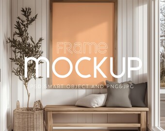 Mockup di cornice verticale in legno: opera d'arte minimalista in formato PSD (download digitale)