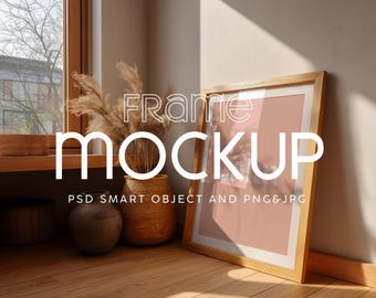 Boho Frame Mockup: oggetto avanzato PSD, scena d'interni (download digitale)