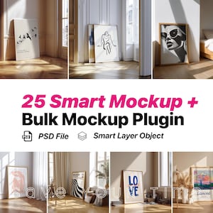 25 Frame Mockup PSD Bundle Set & Fast Mocky Bulk Mockup Plugin, Frame Mockup Bundle, 25 PSD Wall Mockup Frame, PSD Frame Bundle Smart Object