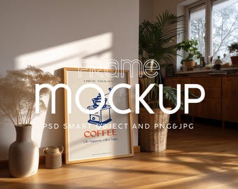 Modern Interior Frame Mockup: Reflected Glass, Smart Object PSD