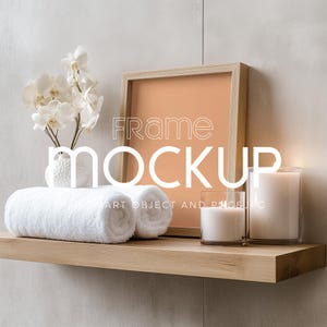 Bath Wall Art Frame Mockup, Wooden Poster Frame Mockup, Artwork Frame Mockup, PSD Frame Mockup, Smart Object Mockup, Wall Art Mockup