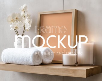 Mockup di cornice per parete da bagno: poster in legno, oggetto intelligente (PSD)