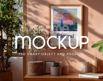 Boho Interior Frame Mockup: stile Wabi Sabi, oggetto intelligente PSD