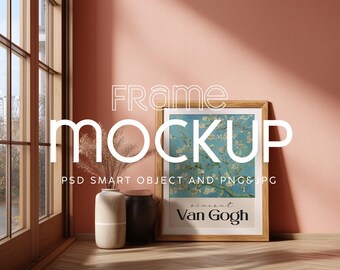 Boho Interior Frame Mockup: oggetto intelligente PSD, stile Wabi Sabi (download digitale)