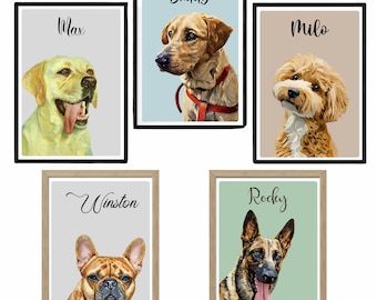 Custom Digital Pet Portrait, Watercolor Dog & Cat Illustration, Personalized Download