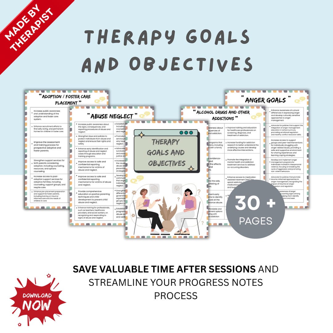 Therapy Goals and Objectives Bundle, Clinical Therapy Notes, Therapist ...