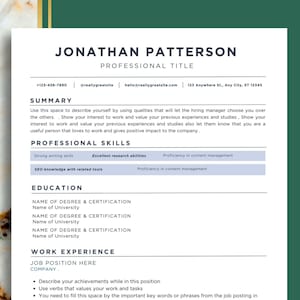 Plantilla de CV ATS moderna / Diseño de CV profesional para Word y Canva / Minimalista y elegante / Descarga instantánea