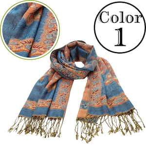 Luxury Paisley Peacock Pashmina Shawl for Women, Elegant Lightweight Printed Jacquard Ethnic Beautiful Boho Oriental Woven Motif Scarves