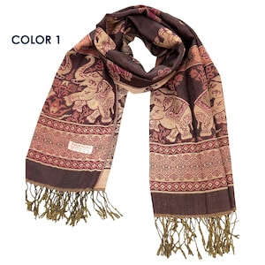 Luxury Elephant Pashmina Shawl for Women, Elegant Beautiful Scarf Gift, Lightweight Printed Jacquard Ethnic Boho OrientalWoven Motif Scarves