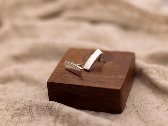 Sterling Silver Rectangular Stud Earrings – Moder… - image 1