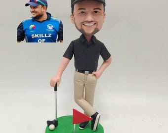 Custom Golf Bobblehead Doll: Handmade Polymer Clay Golfer Gift