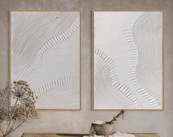 IRIS Set of 2 White Wall Art Modern Textured Art Plaster Art 3D Minimalist Original Artwork Abstract Large Canvas Painting Neutral Design