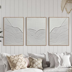 DIONE Set of 3 White Wall Art Modern Textured Art Plaster Art Minimalist Original Artwork Abstract Large 3D Canvas Painting Neutral Design