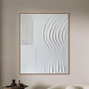 GEOMETRIC Wandkunst Weiße moderne strukturierte Kunst, Gipskunst, minimalistische Originalkunstwerk, abstrakte Leinwandmalerei, neutrales Design