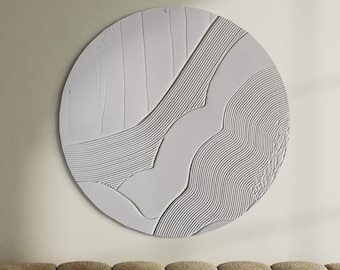 HARMONY II WHITE Wall Art White Circle Modern Textured Art Plaster Art 3D Minimalist Original Artwork Abstract Canvas Round Painting