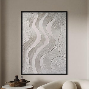 HARMONY II Wandkunst, weiße moderne strukturierte Kunst, Gipskunst, minimalistische Originalkunstwerk, abstrakte Leinwandmalerei, neutrales Design