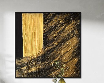 DRAGON BLACK Gold Wall Art  Modern Textured Art, Plaster Art, Minimalist Original Artwork, Abstract Canvas 3D Painting, Metallic Painting