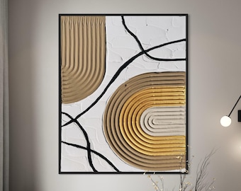 ERIS ARCH beige, mokka gold Wand Kunst Moderne strukturierte Kunst Gips Kunst Minimalistische Original Kunstwerk Abstrakte Leinwand 3D Malerei Wabi Sabi Kunst