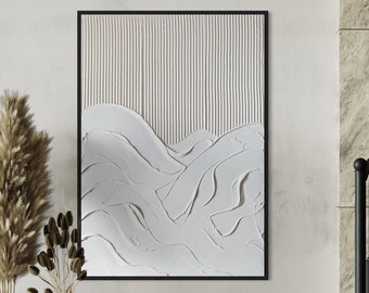 KERES WHITE Wall Art White Modern Textured Art Plaster Art Minimalist Original 3D Artwork Large Abstract Canvas Painting Neutral Relief Art