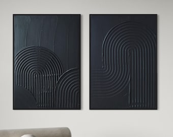 ZEN ARCH I Set of 2 Black Wall Art Modern Textured Art, Plaster Art, Minimalist Original Artwork, Abstract Canvas Painting, Neutral Design