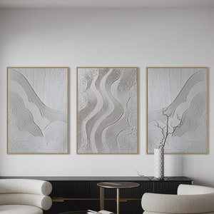 HARMONY Set of 3 White Wall Art Modern Triptych Textured Art Plaster Art Minimalist Original Artwork Abstract Canvas Painting Neutral Design