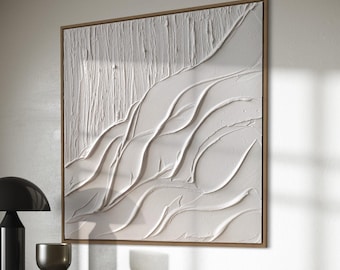 AVALANCHE WHITE Wall Art White Modern Textured Art Plaster Art 3D Minimalist Original Artwork Large Abstract Canvas Painting Neutral Design