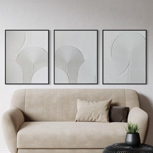 ZEN ARCH I Set of 3 White Wall Art Modern Textured Art, Plaster Art, Minimalist Original Artwork, Abstract Canvas Painting, Neutral Design