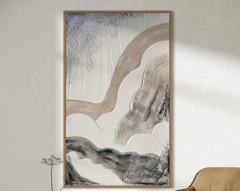 HARMONY II beige  Wall Art  Modern Textured Art, Plaster Art, Waves Minimalist Original Artwork, Abstract Canvas 3D Painting, Neutral Design