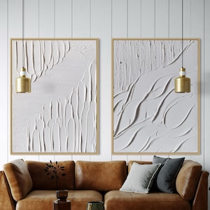 SAANVI diptych Set of 2 White Wall Art Modern Textured Art Plaster Art Minimalist Original Artwork Abstract Canvas Painting Wabi Sabi Art